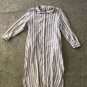 White and Tan Button-Up Long-Sleeve Dress by Old Navy
